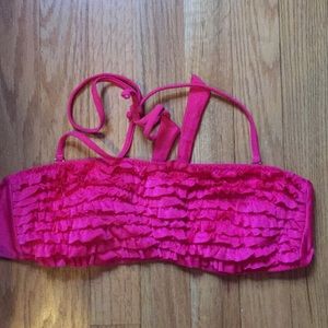 Pink ruffle removable straps bikini top